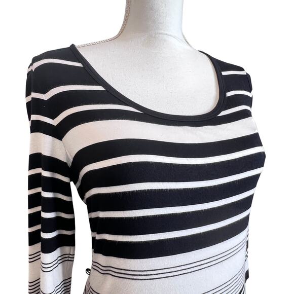 Calvin Klein Black White Striped Maxi Dress 3/4 Sleeve Bodycon Stretch Size S - Picture 6 of 11